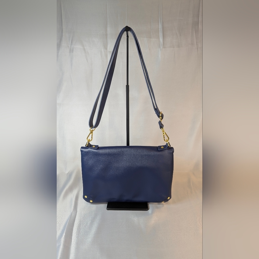 Joy & Iman Convertible Shoulder Bag Crossbody Clutch Blue Leather Gold Hardware - Picture 2 of 5